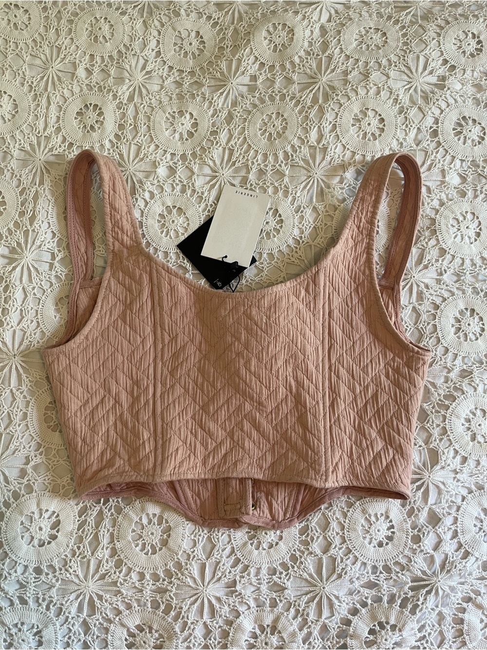 Zara pink quilted cotton corset top NWT - Picture 2 of 5